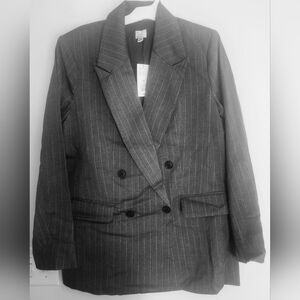 A New Day NWT Oversized‎ Double Breasted Blazer Business Grey Stripe Size Medium